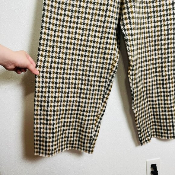 Marled Size Large Yellow and Green Houndstooth Plaid Knit Wide Leg Pant - Picture 5 of 7